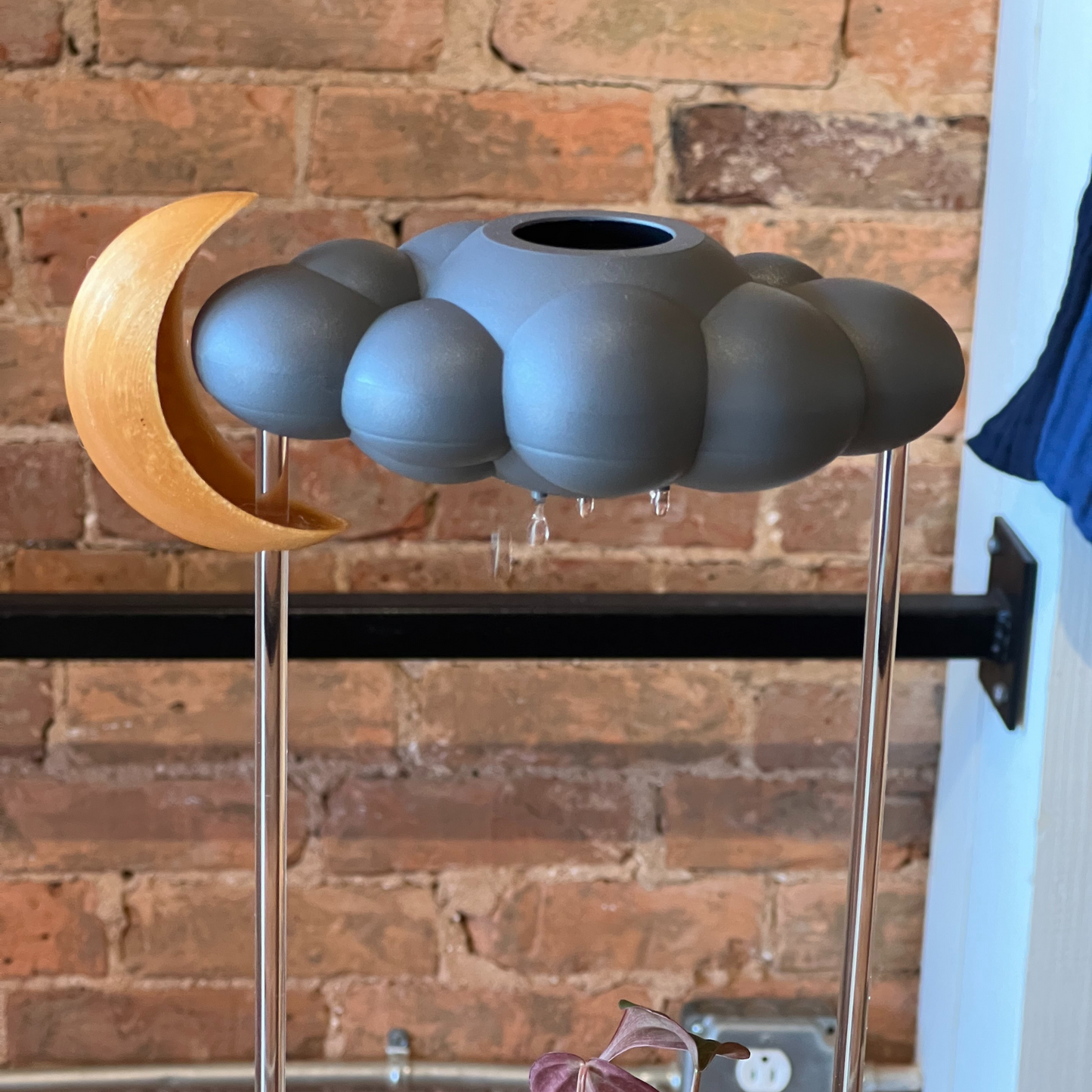 THE CLOUD MAKERS Stormy dripping raincloud for plants with gold moon charm