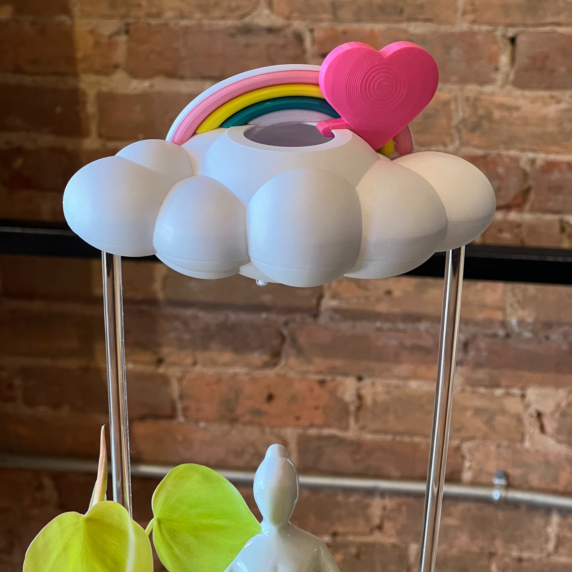 THE CLOUD MAKERS dripping raincloud for plants with pink heart and pastel rainbow charms