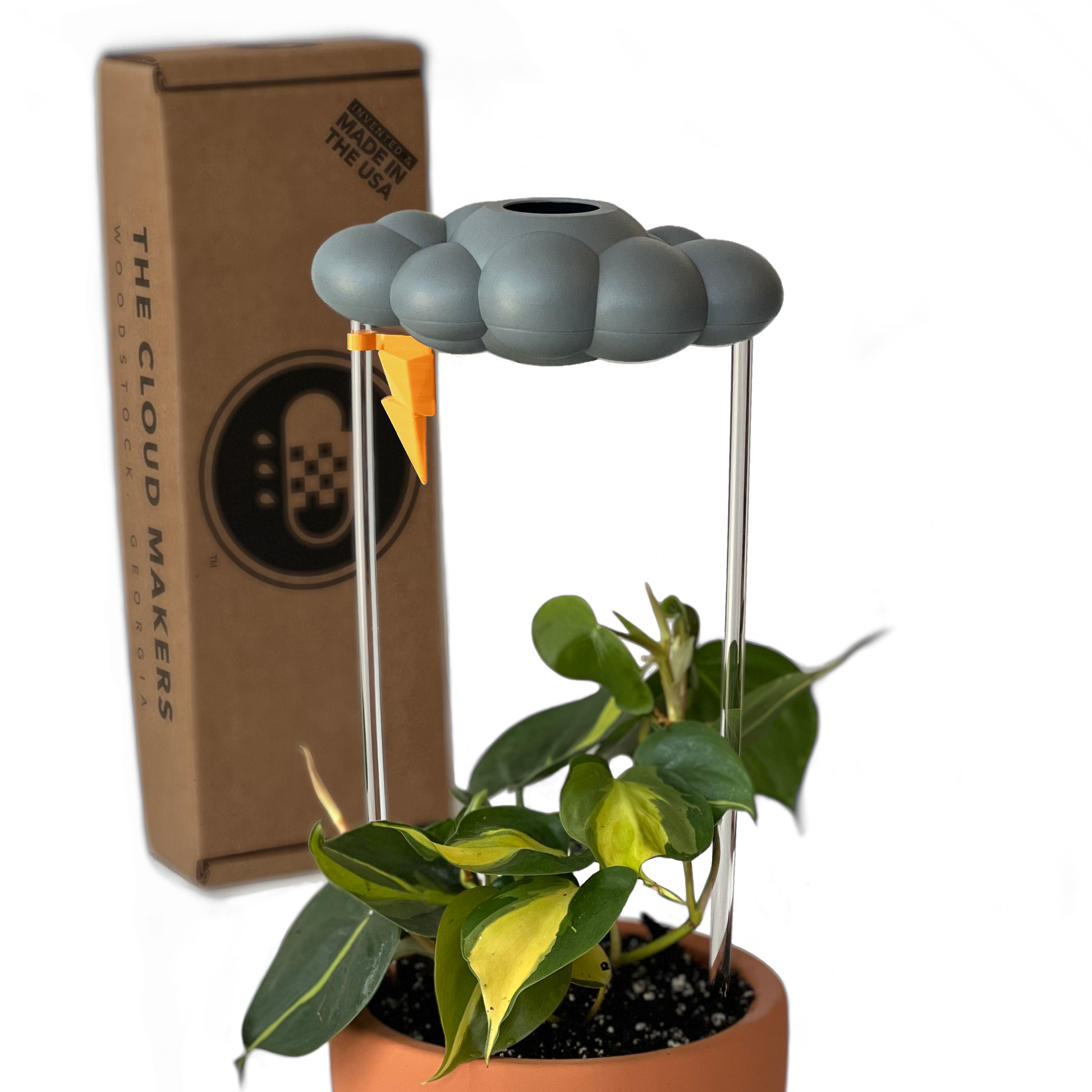 THE CLOUD MAKERS Stormy dripping raincloud for plants with lightning bolt charm