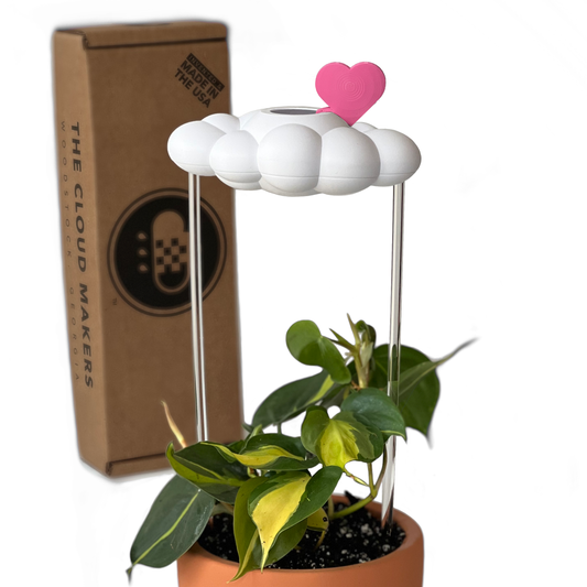 THE CLOUD MAKERS dripping raincloud for plants with pink heart charm