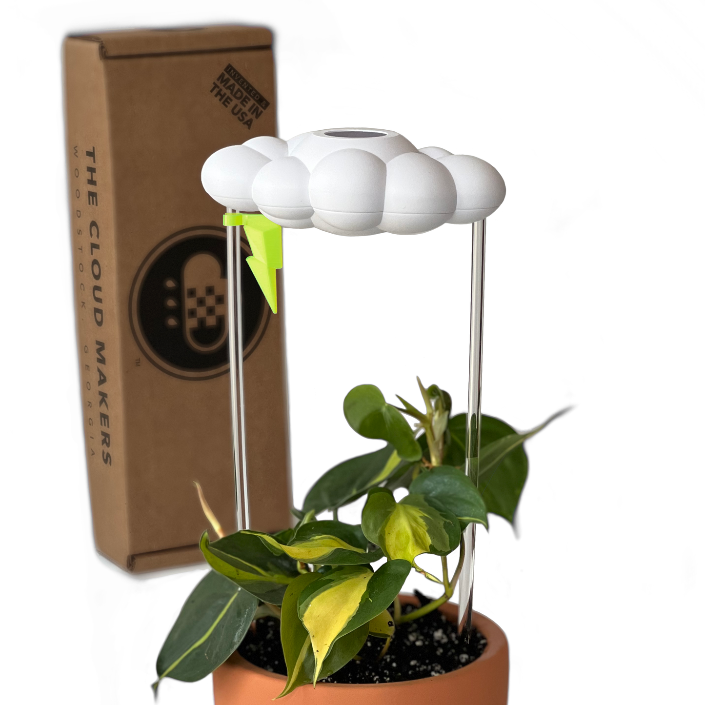 THE CLOUD MAKERS dripping rain cloud for plants with neon lightning bolt charm