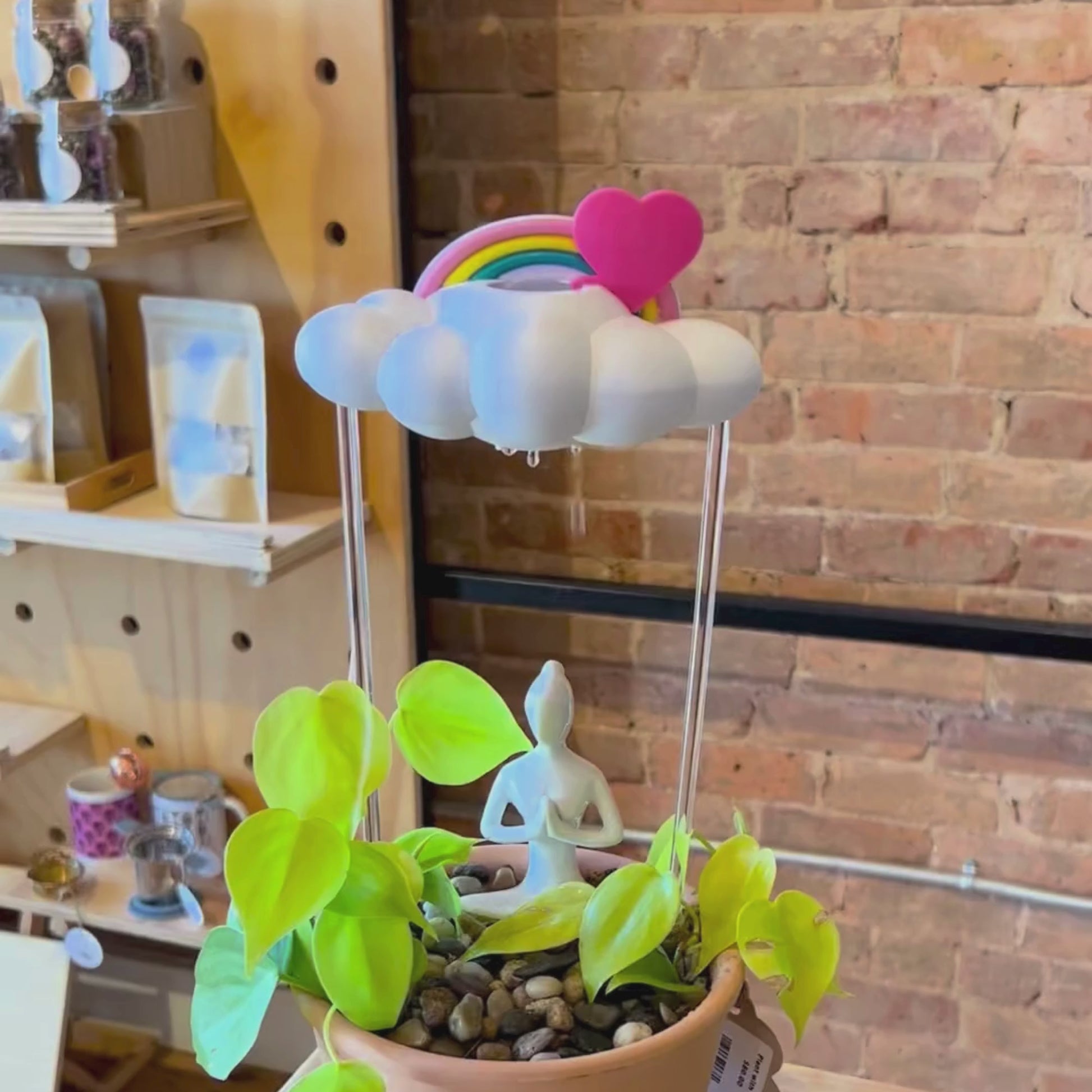 THE CLOUD MAKERS dripping raincloud for plants with pink heart and pastel rainbow charms