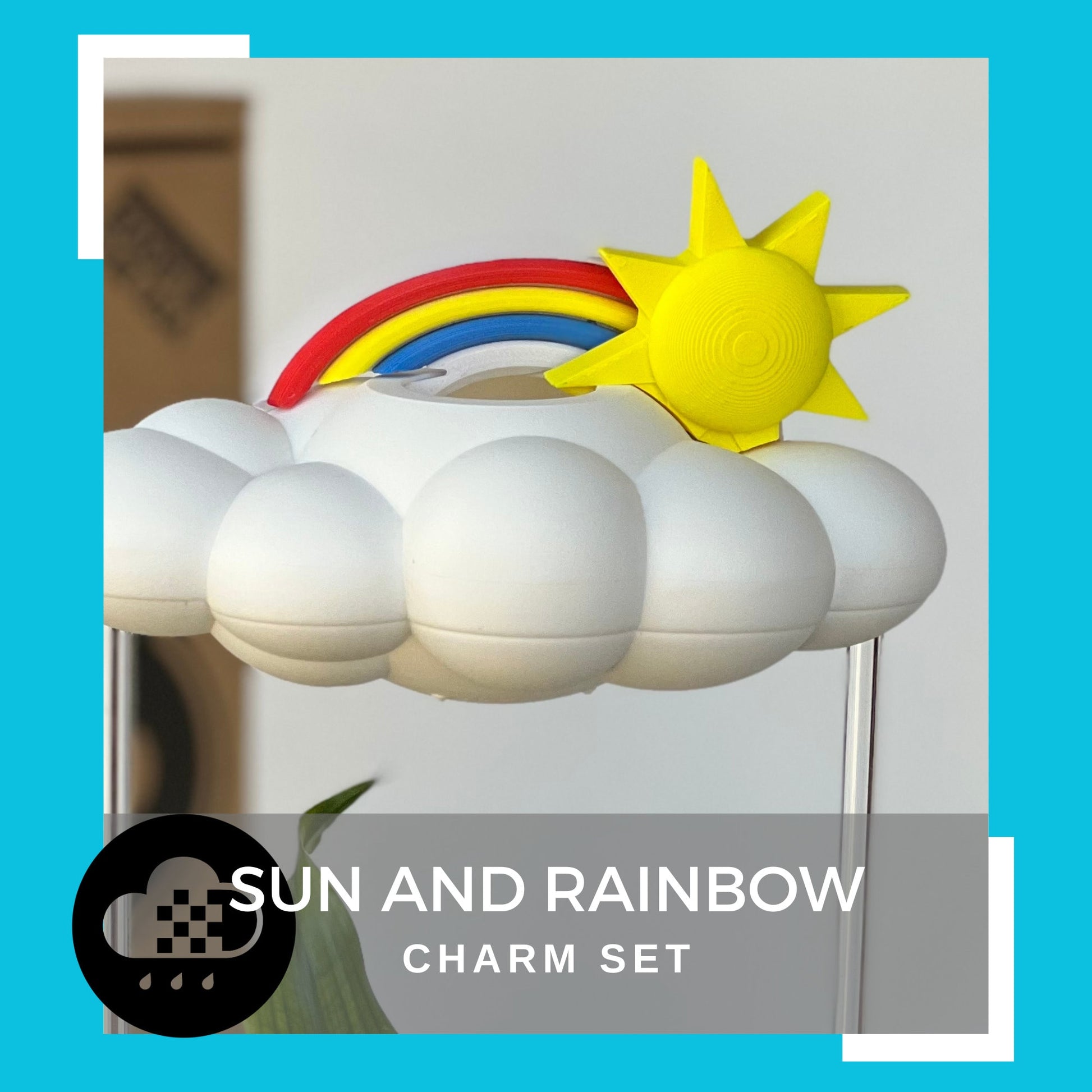 Sun and Rainbow charm set for dripping rain cloud with original dripping rain cloud