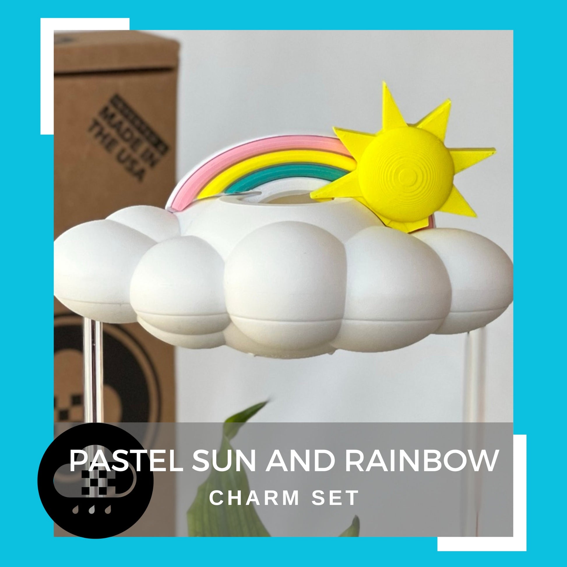 Sun and Pastel Rainbow Charm set for dripping rain cloud